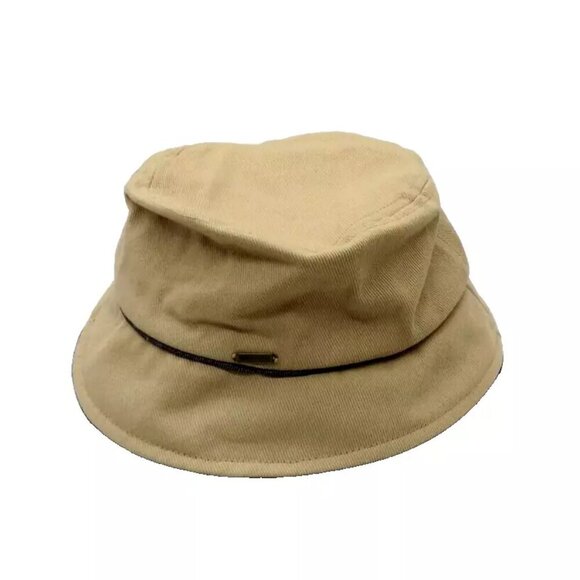 Nine West Cotton Canvas Bucket Hat Tan with Denim Trim UPF 50+ - Picture 1 of 4
